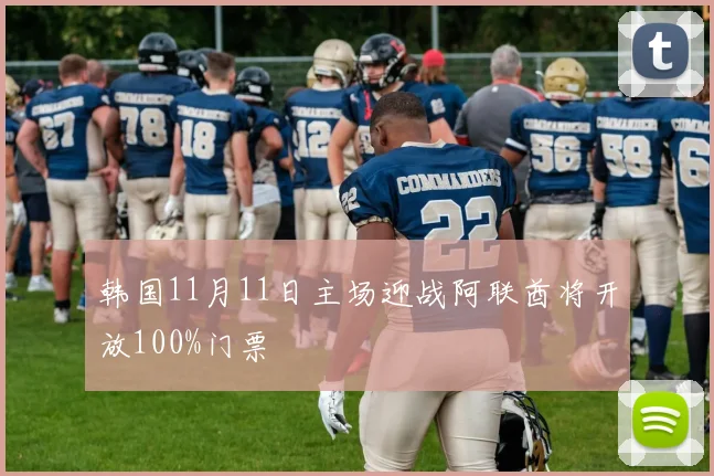 韩国11月11日主场迎战阿联酋将开放100%门票